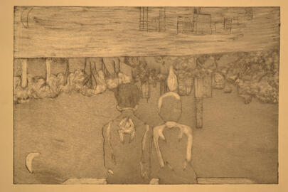 Miles & Gwen, Intaglio printmaking, 10 x 10 inches, 2025