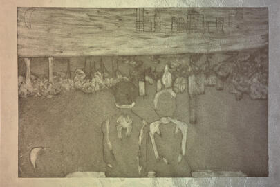 Miles & Gwen, Intaglio printmaking, 10 x 10 inches, 2025