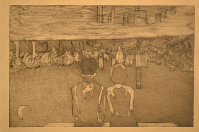 Miles &amp; Gwen, Intaglio printmaking, 10 x 10 inches, 2025