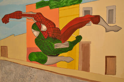 El Luchador Hombre Arana, Acrylic Paint on Canvas, 11 x 14 inches, 2025